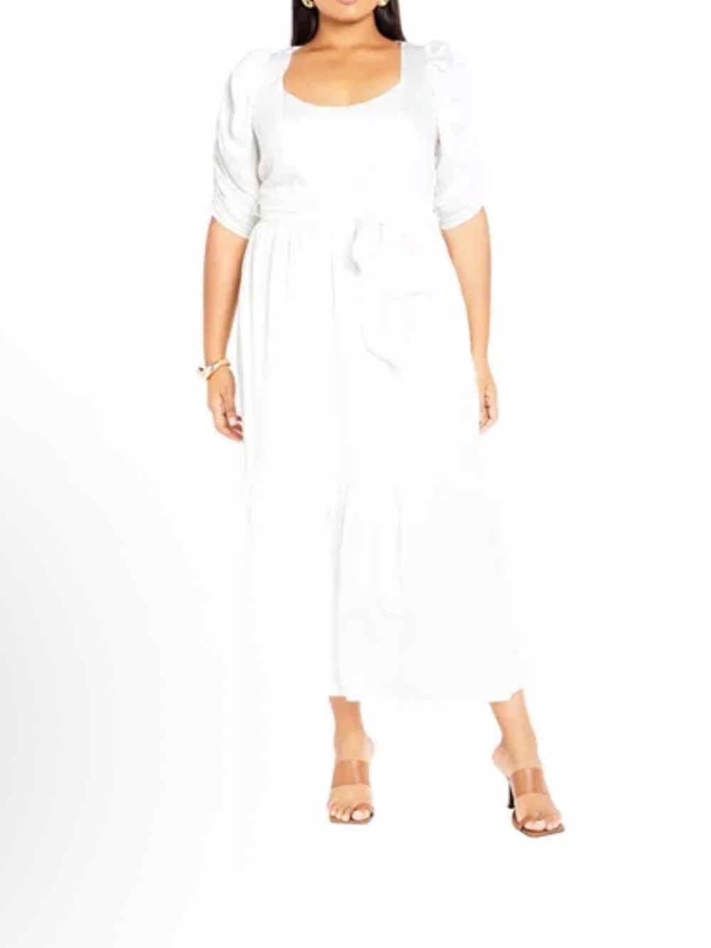 City Chic Ivory Maxi Dress with Puff Sleeves